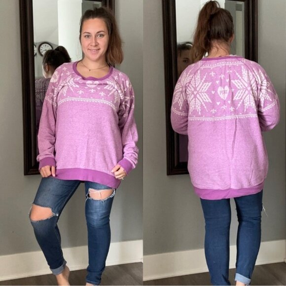 Victoria's Secret PINK | Lavender Fair Isle Snowflake Crew Sweater | Size Small - Picture 2 of 12
